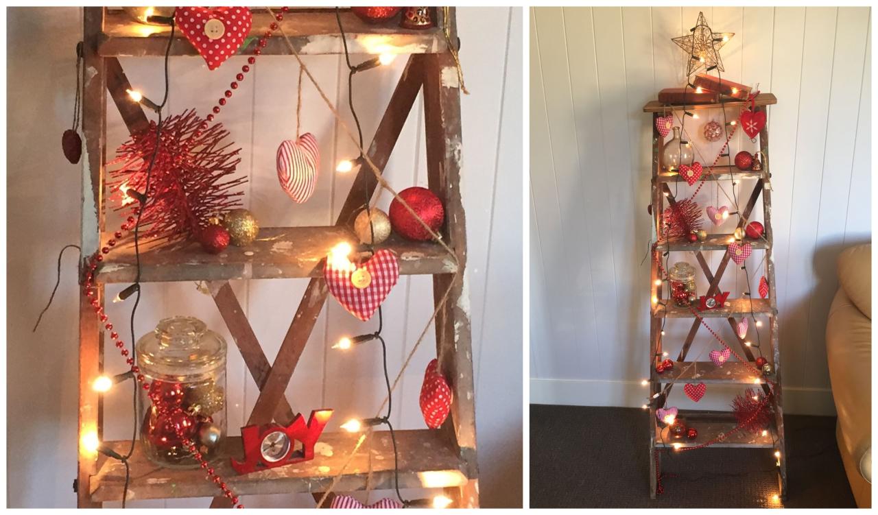 Diy wooden branch christmas ladder